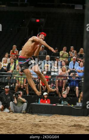 AVP championships took over Downtown Phoenix in the Footprint Center as both the men and women went to battle on the sand. The day saw the team of Lot Stock Photo