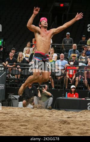 AVP championships took over Downtown Phoenix in the Footprint Center as both the men and women went to battle on the sand. The day saw the team of Lot Stock Photo