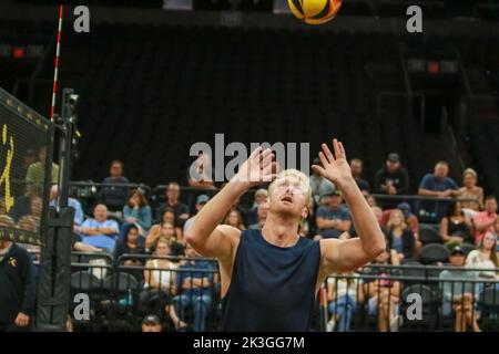 AVP championships took over Downtown Phoenix in the Footprint Center as both the men and women went to battle on the sand. The day saw the team of Lot Stock Photo