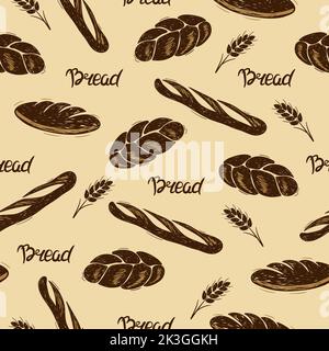 Bread pattern. Doodle bakery vector seamless illustration. Stock Vector