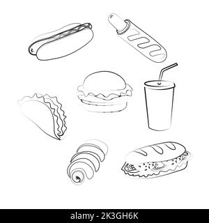 Trendy vector Fast Food set for cafe.  Stock Vector