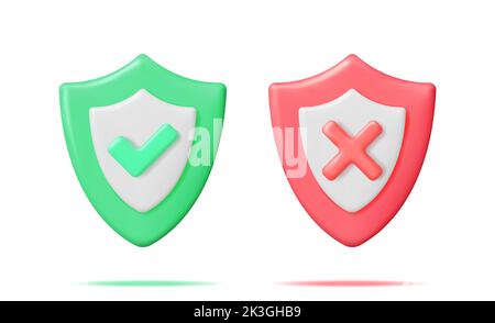 3D Right and Wrong Button in Shield Stock Vector