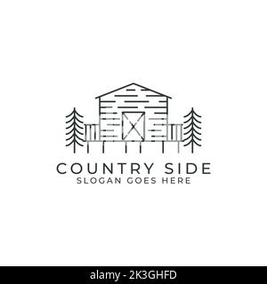 Country side outline logo design vector. Vector line with cabins for nature landscape. Stock Vector