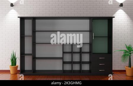 black showcase and cabinet in the living room.3d rendering. Stock Photo