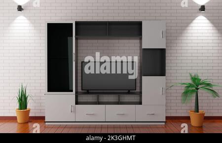white showcase and cabinet in the living room.3d rendering. Stock Photo