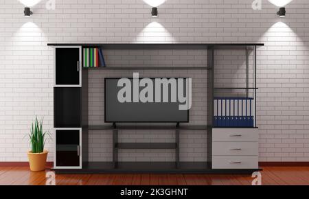 white showcase and cabinet in the living room.3d rendering. Stock Photo