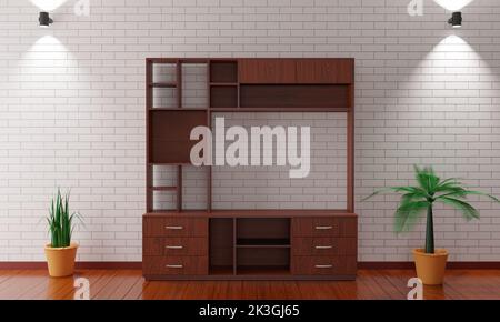 wood showcase and cabinet in the living room.3d rendering. Stock Photo