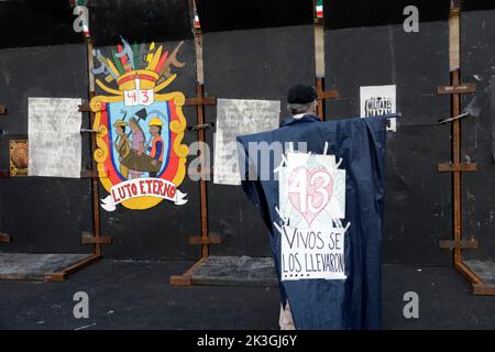 Mexico City, Mexico. 26th Sep, 2022. Persons take part during the demonstration to demnad justice for the crime as part of the 8th anniversary of the forced disappearance of the 43 normalistas of Ayotzinapa Zocalo in Mexico City. on September 26, 2022 in Mexico City, Mexico. (Credit Image: © Luis Barron Eyepix Group/eyepix via ZUMA Press Wire) Stock Photo