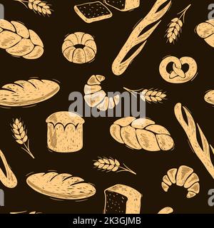 Seamless bakery pattern. Doodle bread vector illustration. Stock Vector