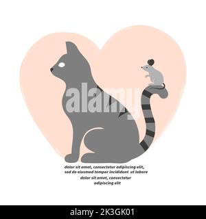 Cute cat and mouse vector illustration. Logo design. Stock Vector
