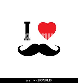 I love mustache with red heart shape isolated on white background Stock Vector