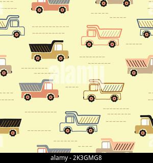Seamless cartoon trucks pattern. Vector transport illustration. Stock Vector