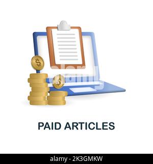 Paid Articles icon. 3d illustration from content marketing collection. Creative Paid Articles 3d icon for web design, templates, infographics and more Stock Vector