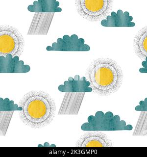 Sun and rain seamless pattern. Watercolor vector illustration. Stock Vector