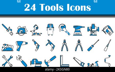 Tools Icon Set. Editable Bold Outline With Color Fill Design. Vector Illustration. Stock Vector