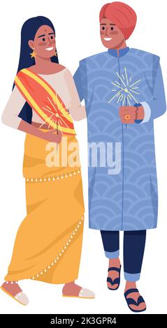Young couple on holiday semi flat color vector characters Stock Vector