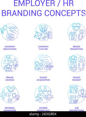 Human resources blue gradient concept icons set Stock Vector