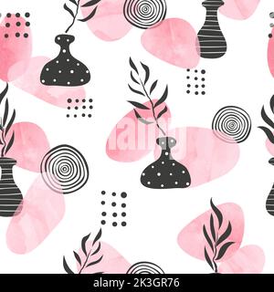 Abstract seamless pattern. Vector floral background with watercolor geometric shapes. Stock Vector