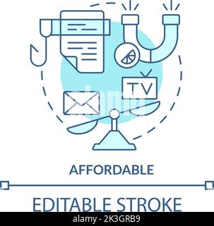 Affordable turquoise concept icon Stock Vector