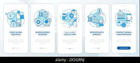 Prepare to travel guide blue onboarding mobile app screen Stock Vector