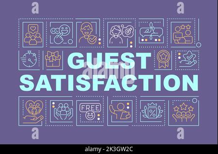 Guest satisfaction in hospitality industry word concepts purple banner Stock Vector