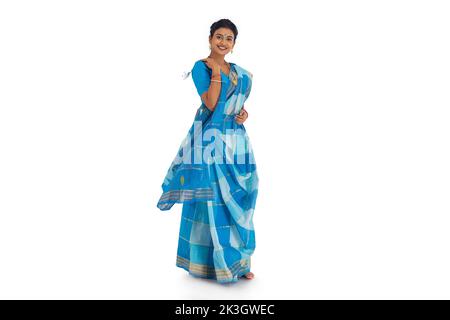 Portrait of Bengali housewife against white background Stock Photo