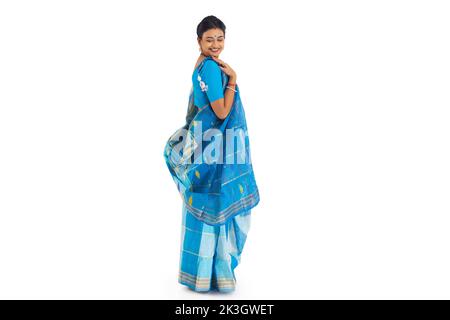 Portrait of Bengali housewife against white background Stock Photo