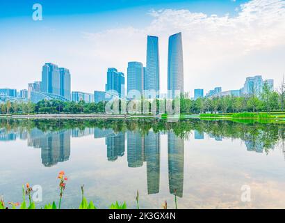 Scenery of Jiaozi Park, Chengdu, Sichuan, China Stock Photo