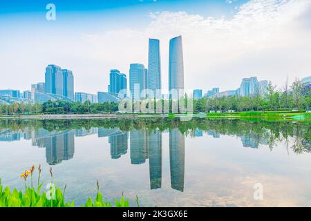 Scenery of Jiaozi Park, Chengdu, Sichuan, China Stock Photo