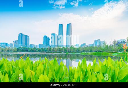 Scenery of Jiaozi Park, Chengdu, Sichuan, China Stock Photo