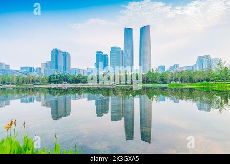 Scenery of Jiaozi Park, Chengdu, Sichuan, China Stock Photo