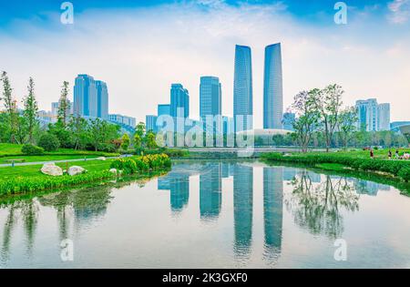 Scenery of Jiaozi Park, Chengdu, Sichuan, China Stock Photo