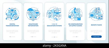 Business trends blue onboarding mobile app screen Stock Vector