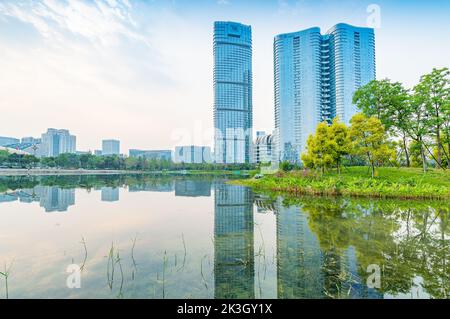 Scenery of Jiaozi Park, Chengdu, Sichuan, China Stock Photo