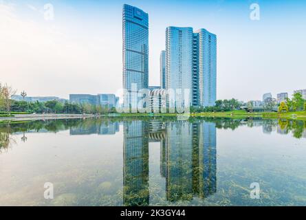 Scenery of Jiaozi Park, Chengdu, Sichuan, China Stock Photo