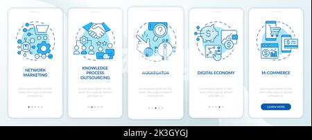 Emerging business trends blue onboarding mobile app screen Stock Vector