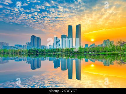 Scenery of Jiaozi Park, Chengdu, Sichuan, China Stock Photo