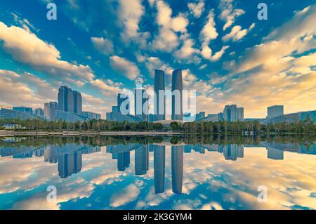 Scenery of Jiaozi Park, Chengdu, Sichuan, China Stock Photo