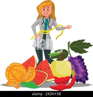 female doctor nutritionist weight loss with fruits Stock Vector