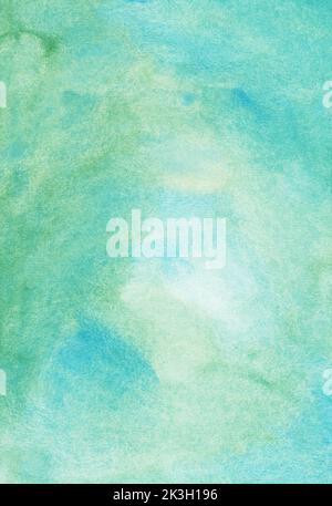 Watercolor green and blue background texture. Light stains on paper. Stock Photo