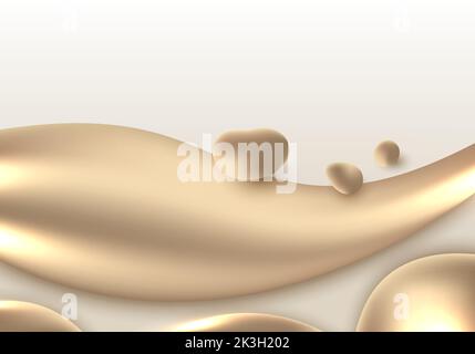 Golden Liquid Vector Abstract luxury 3D golden fluid with gold ribbon lines on dark blue ...