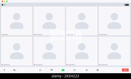 Video conference user interface. Video call screen interface template. Application for social communication. Stock Vector