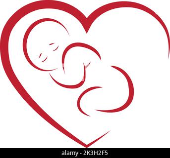 Heart and toddler, child, baby, midwife, pediatrician, logo Stock Vector