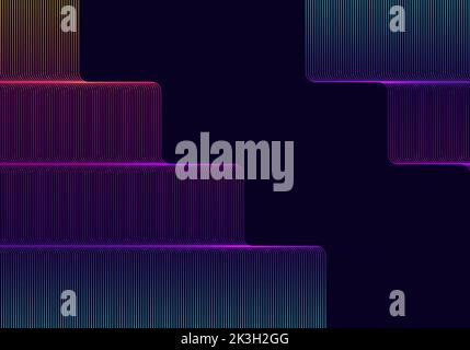 Abstract neon color layered lines pattern on black background retro style. Vector illustration Stock Vector
