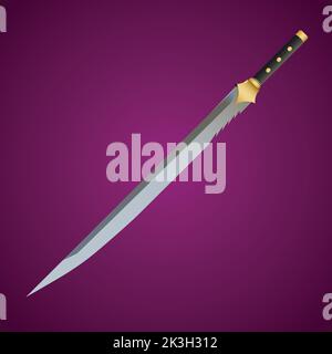 Metal Sword, straight swords, Asia sword, vector realistic sword isolated, vector illustration, Daggers and Knife Stock Vector