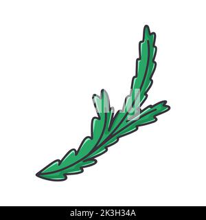 Fir branch cartoon clipart. Natural christmas decoration pine branch isolated vector illustration. simple single spruce branch decoration Stock Vector