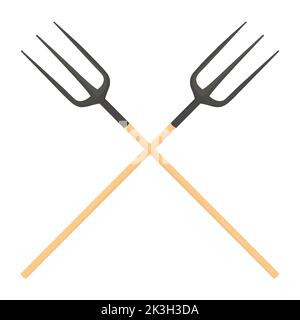 Pitchfork on white background isolated. Metal hayfork with wooden hand in style flat. Garden tool vector illustration design. Stock Vector