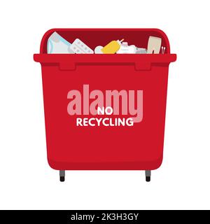 Red bin for no recycling trash Stock Vector