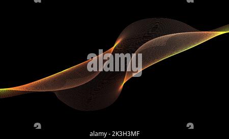 Abstract golden wave distorted lines with lighting effect decoration on black background. Vector illustration Stock Vector