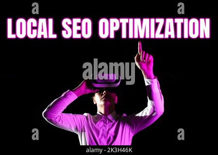 Text caption presenting Local Seo Optimization. Business showcase increase Search Visibility to Rank on Top list Stock Photo